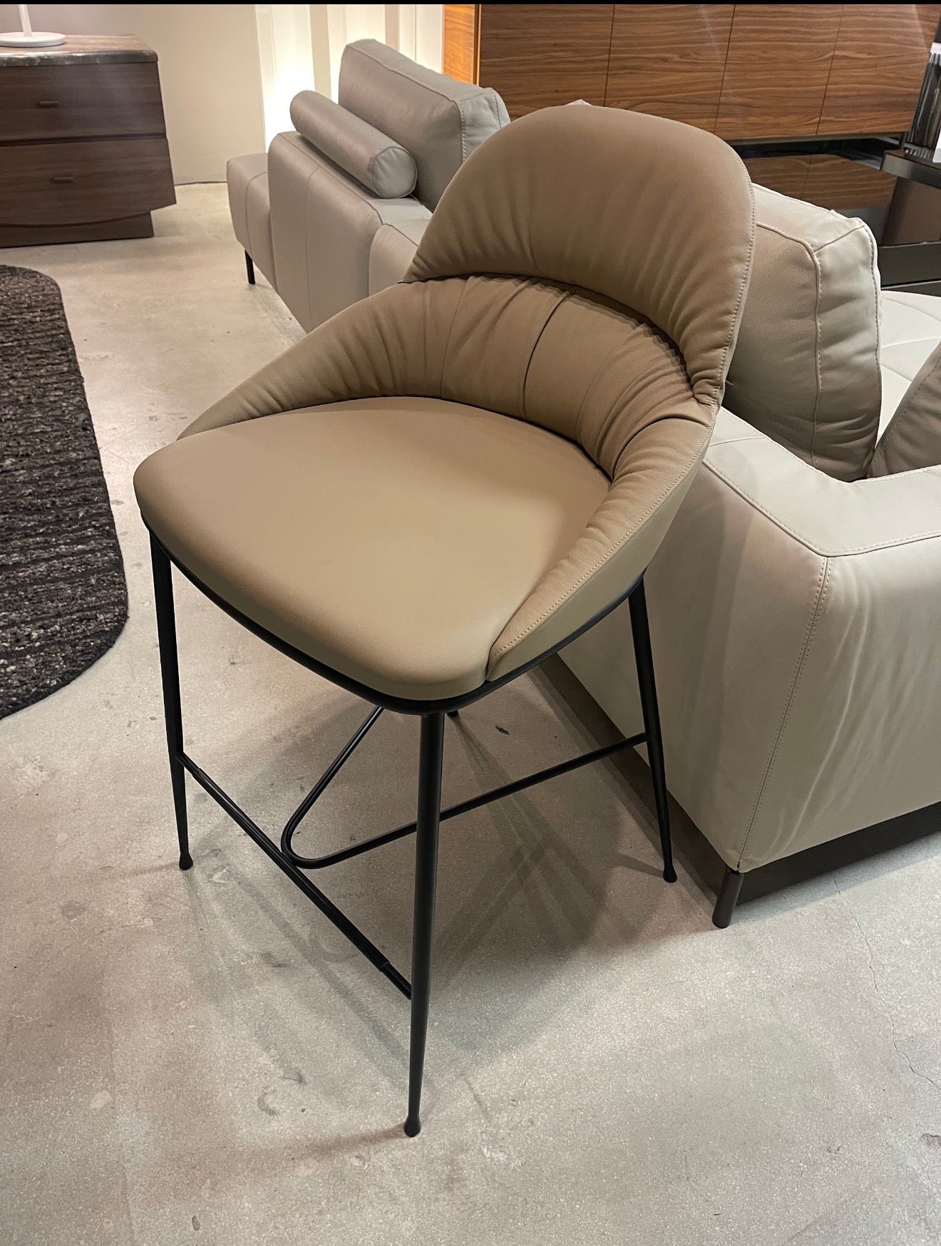 Bontempi Casa Queen Leather Counter Stool- Taupe