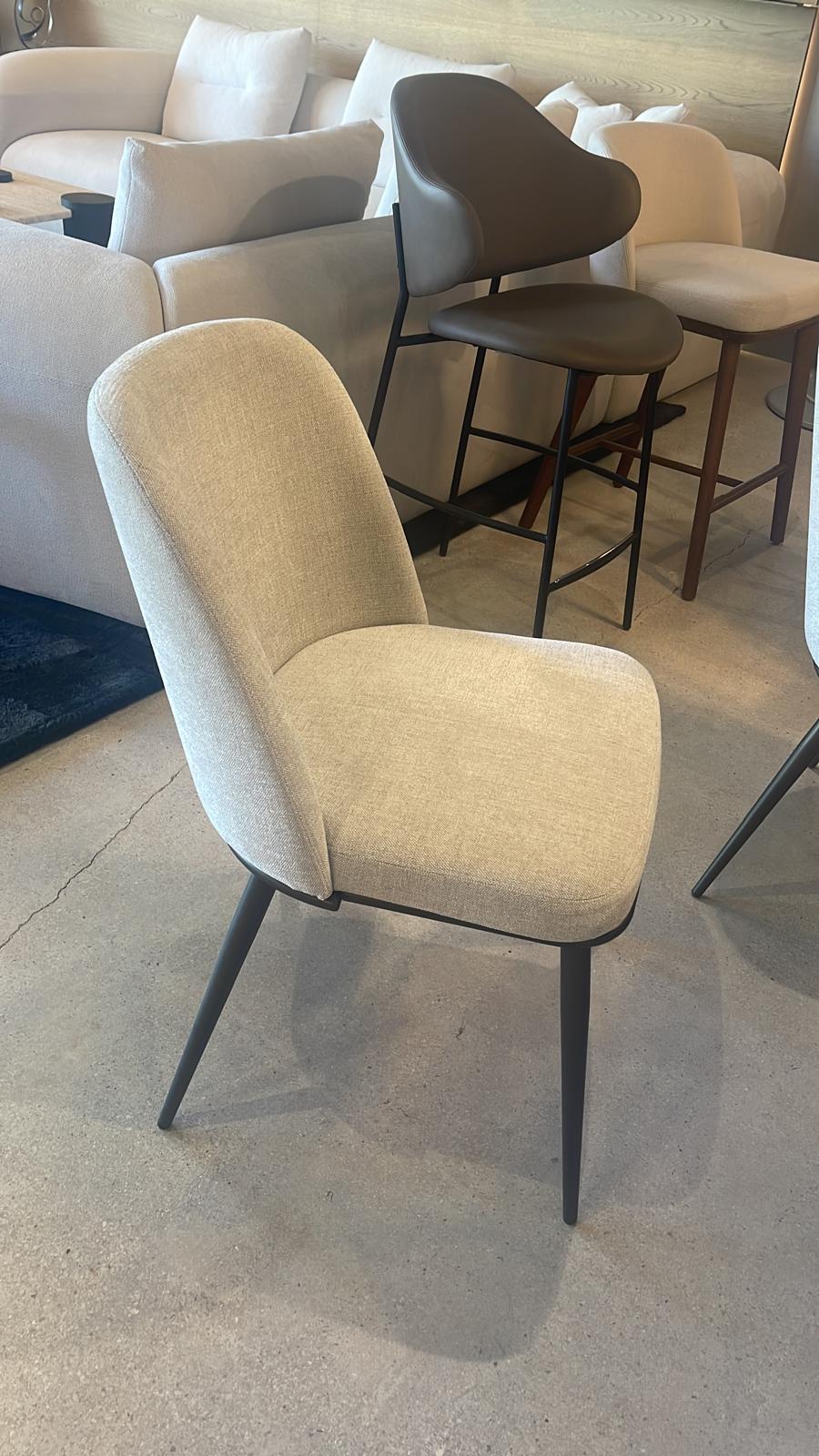 Calligaris Foyer Dining Chair- White Fabric Bronze Legs