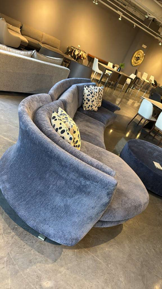 IL08- Il Loft Fly Sofa/Rounded Sectional in Blue Fabric antique bronze Legs