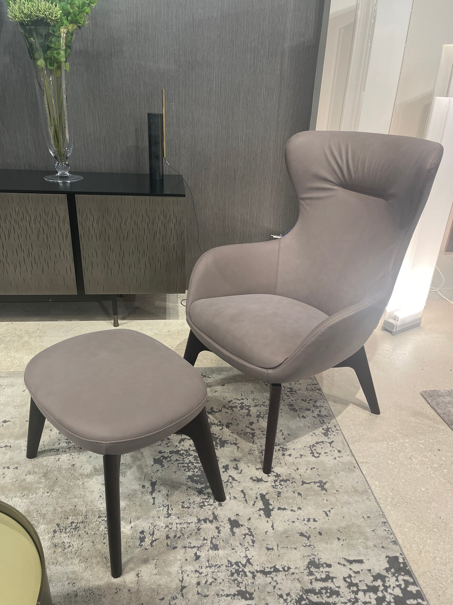 Nicoline Iseo Leather Arm Chair in Taupe + Ottoman