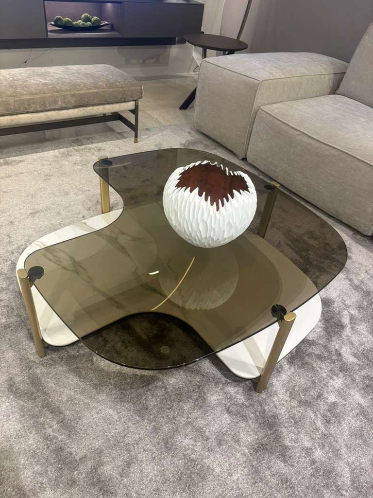 Bomtempi Pagoda Coffee Table Bronze Glass and White Calacata
