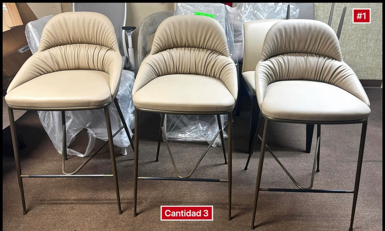 Bontempi Queen Counter Stool-Sand Leather Brass legs