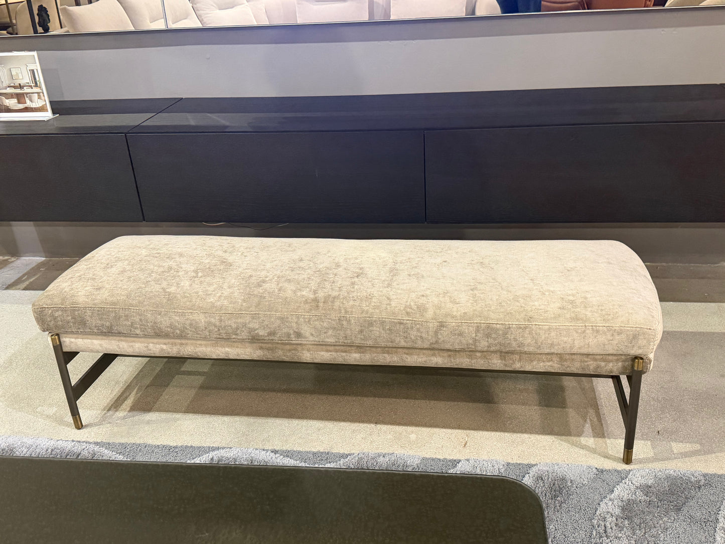 Il Loft Kyoto Bench  Chenille Fabric/ Black Metal Legs