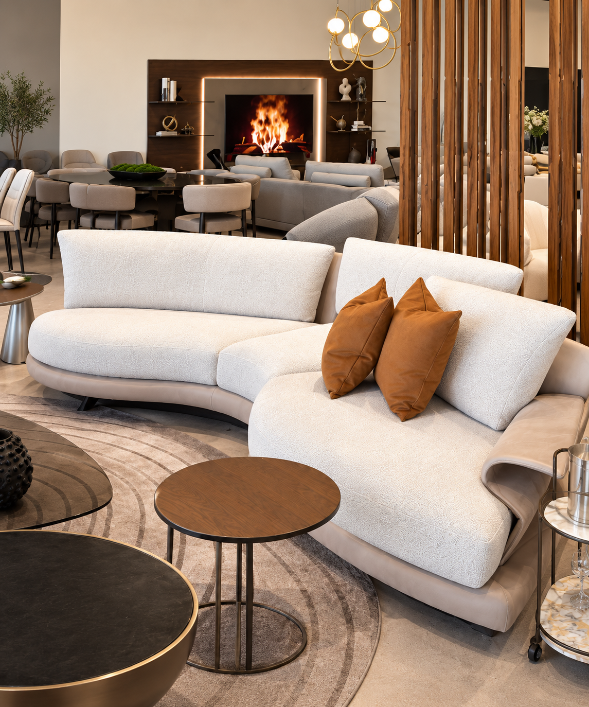 Il Loft SuperRoy Sofa Curved Sofa in Fabric with Microfiber Detailing (
