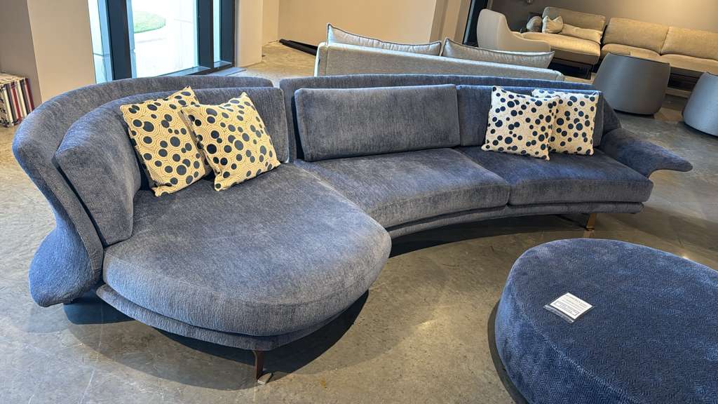 IL08- Il Loft Fly Sofa/Rounded Sectional in Blue Fabric antique bronze Legs