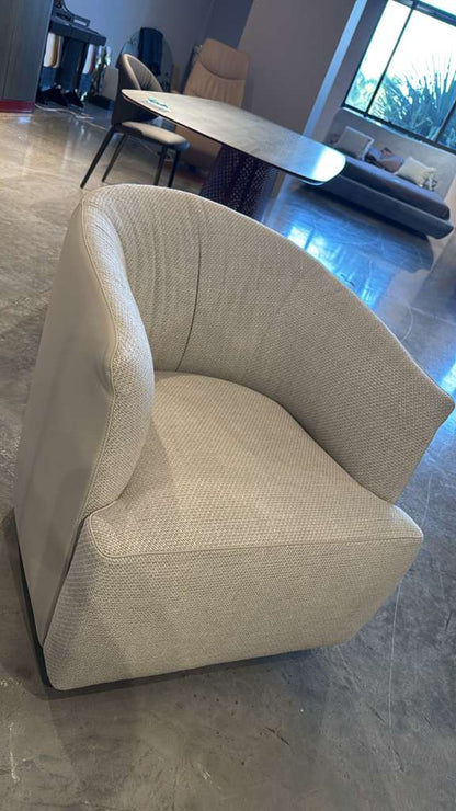 Nicoline Lady Swivel Armchair with Leather Back and Fabric Seat
