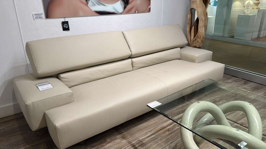 Il Loft Geometric Leather Sofa with Adjustable Headrests