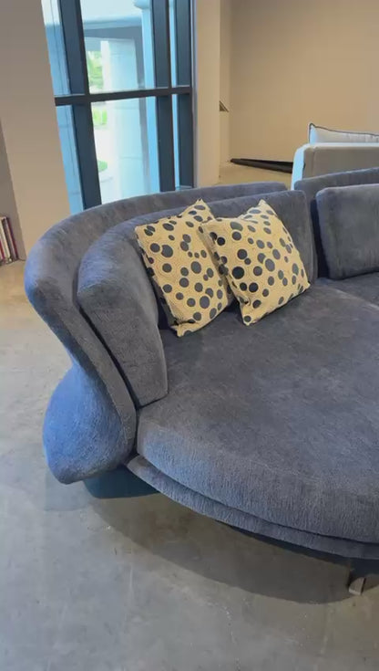 IL08- Il Loft Fly Sofa/Rounded Sectional in Blue Fabric antique bronze Legs